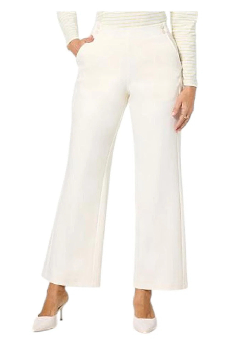 WynneLayers Women's 360stretch Pant w/ Button Detail Creme Fraiche - Petites